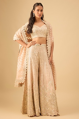 Peach Designer Embroidered Sharara Set