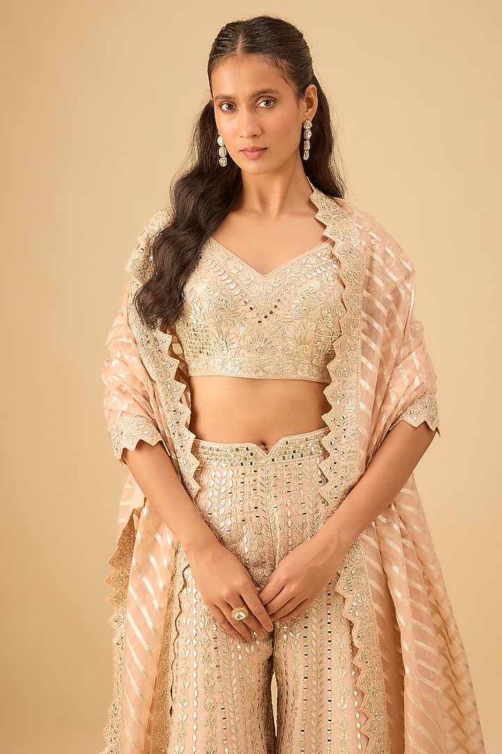 Peach Tissue Embroidered Wedding Sharara Set by Suhino at Pernia's Pop Up Shop