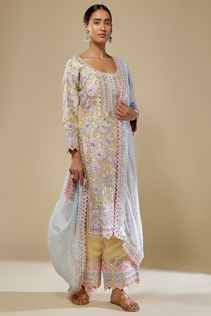 Yellow Organza Mirror Embroidered Kurta Set by Suhino at Pernia's Pop Up Shop