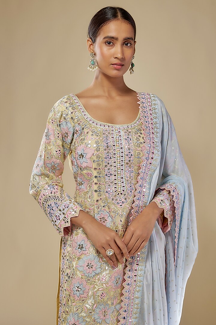Yellow Organza Mirror Embroidered Kurta Set by Suhino at Pernia's Pop Up Shop
