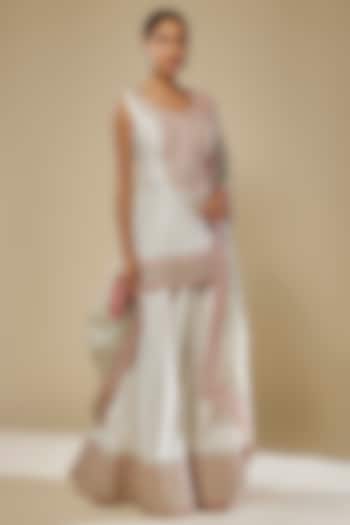 White Slub Silk Gota Embroidered Wedding Sharara Set by Suhino at Pernia's Pop Up Shop