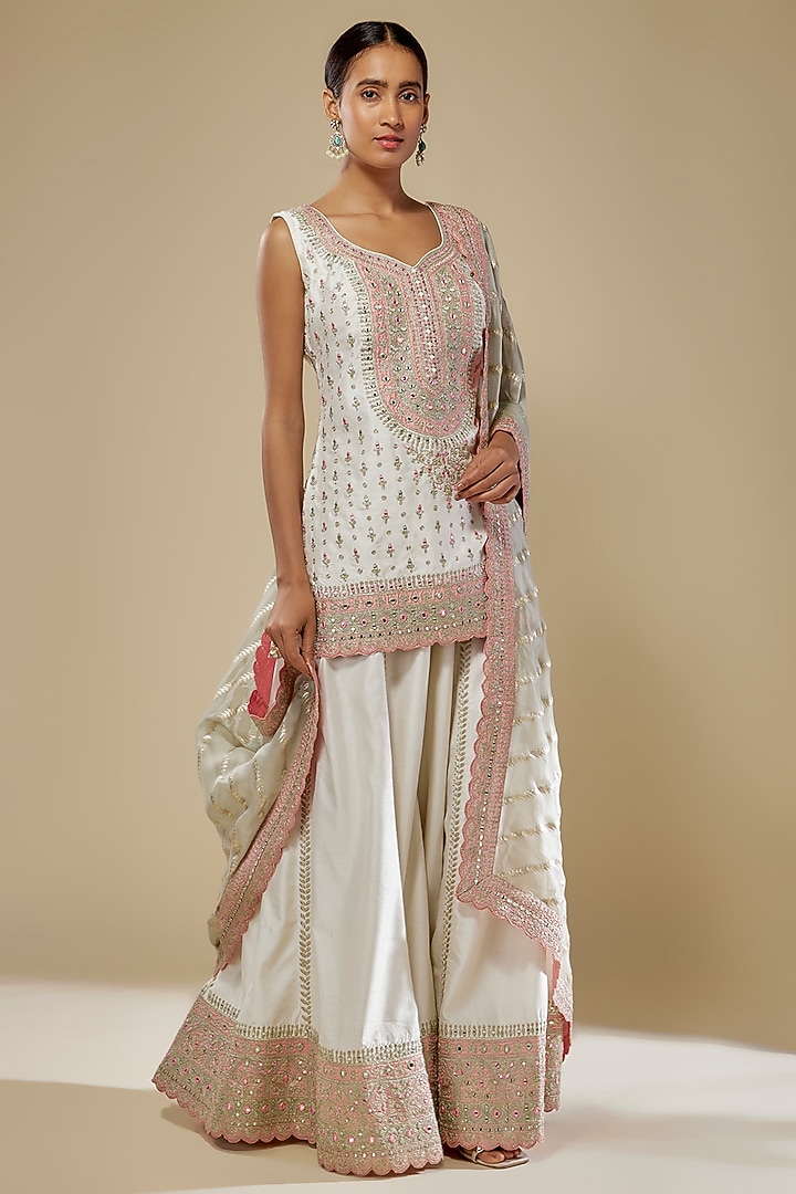 White Slub Silk Gota Embroidered Wedding Sharara Set by Suhino at Pernia's Pop Up Shop