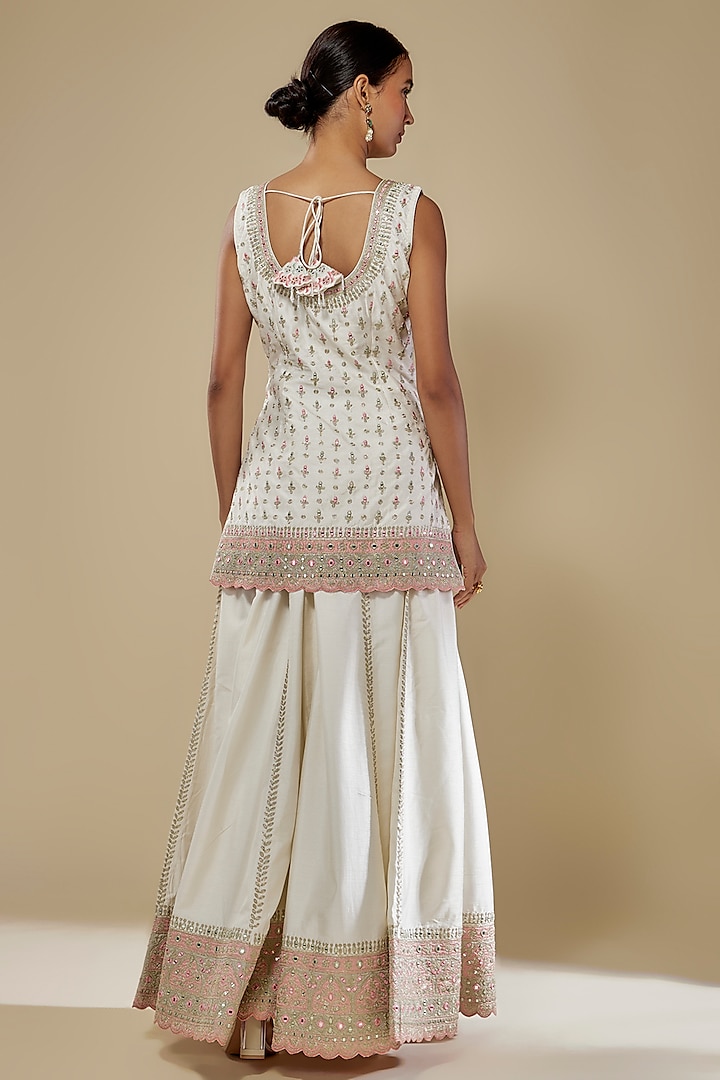 White Slub Silk Gota Embroidered Wedding Sharara Set by Suhino at Pernia's Pop Up Shop