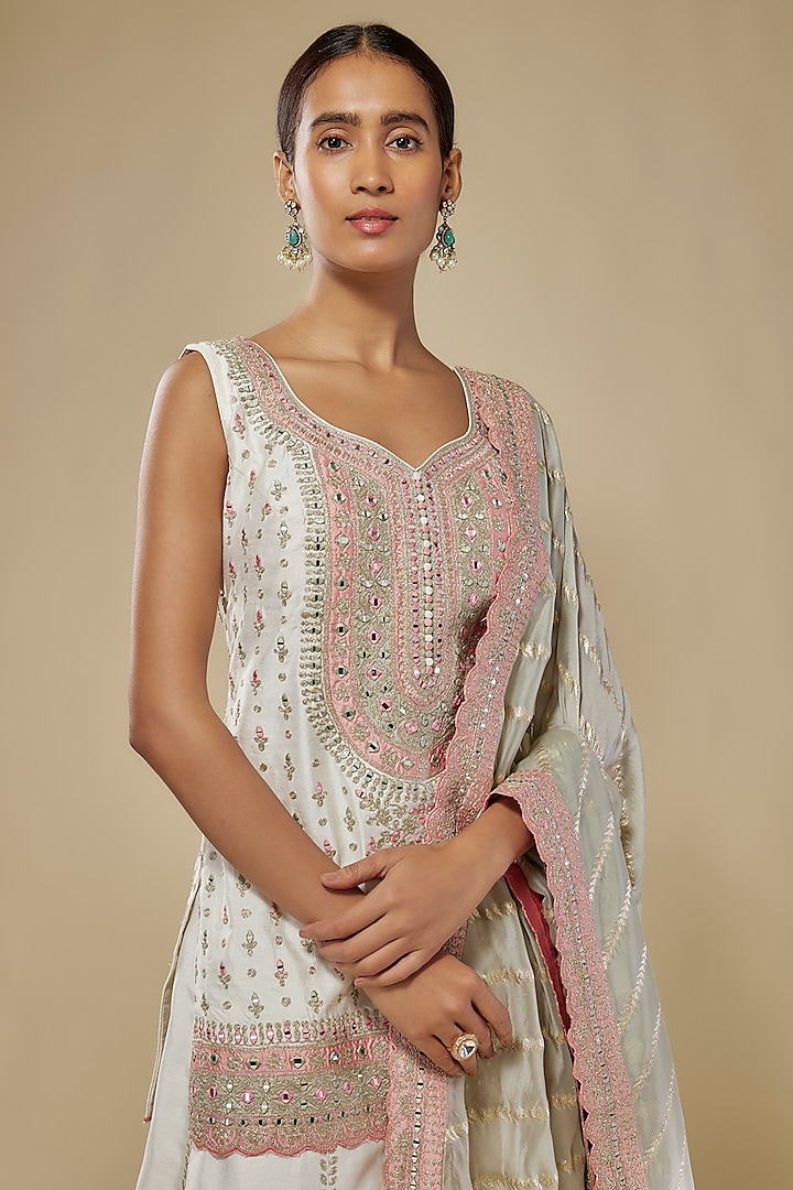 White Slub Silk Gota Embroidered Wedding Sharara Set by Suhino at Pernia's Pop Up Shop