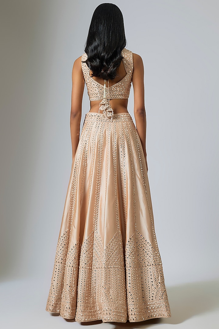 Champagne Taffeta Mirror Embroidered Wedding Lehenga Set by Suhino at Pernia's Pop Up Shop