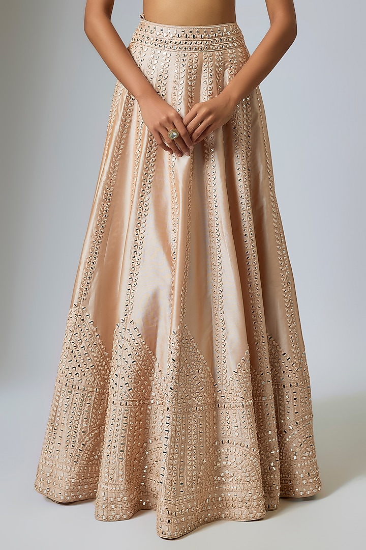 Champagne Taffeta Mirror Embroidered Wedding Lehenga Set by Suhino at Pernia's Pop Up Shop