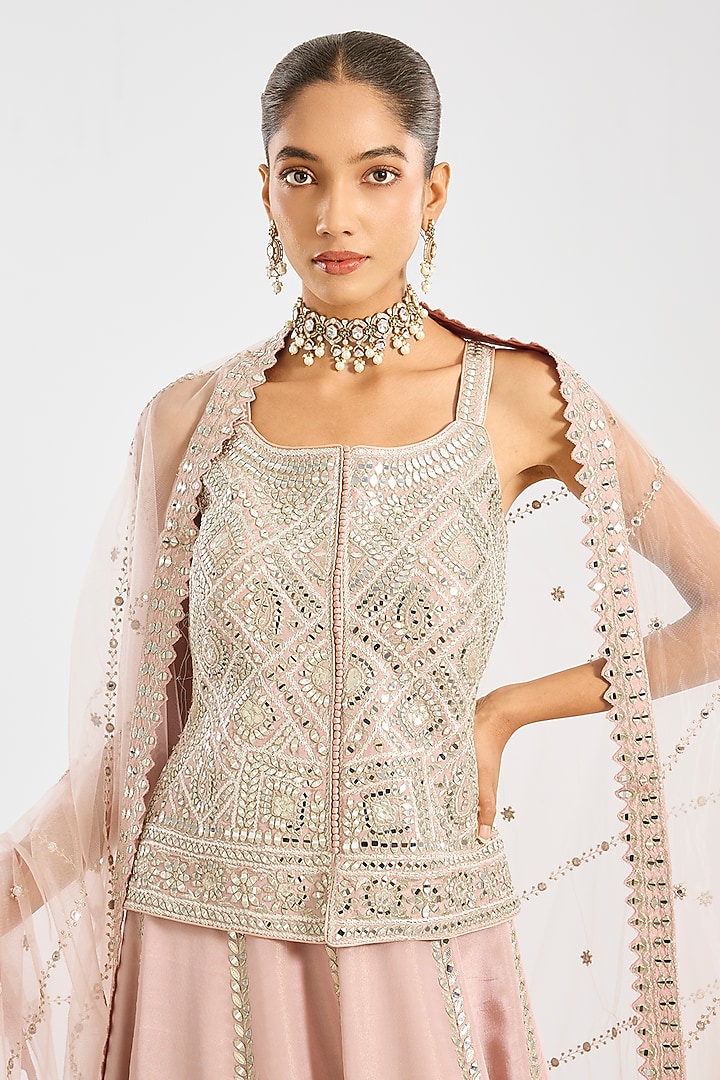 Peach Tissue Embroidered Wedding Lehenga Set by Suhino at Pernia's Pop Up Shop