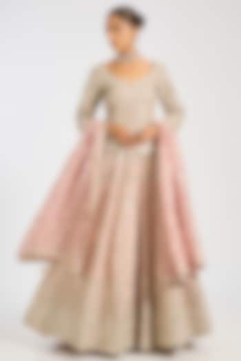 Peach Tissue Mirror Embroidered Wedding Lehenga Set by Suhino at Pernia's Pop Up Shop