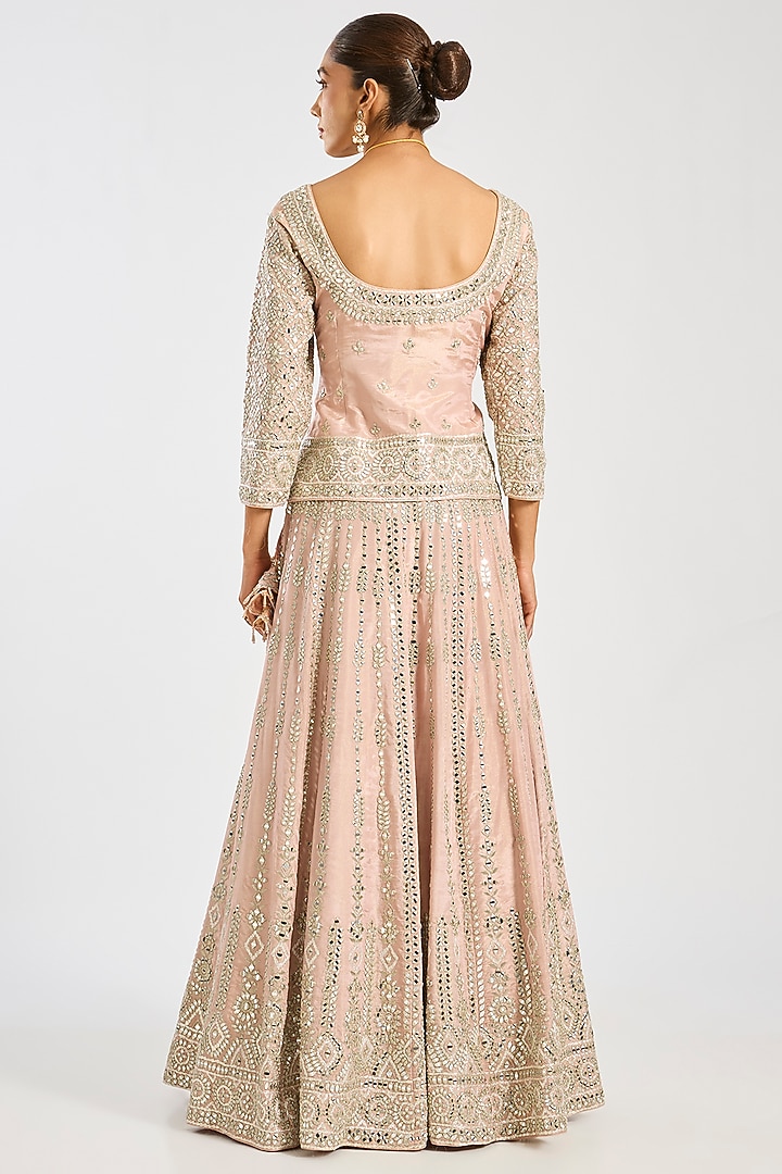 Peach Tissue Mirror Embroidered Wedding Lehenga Set by Suhino at Pernia's Pop Up Shop