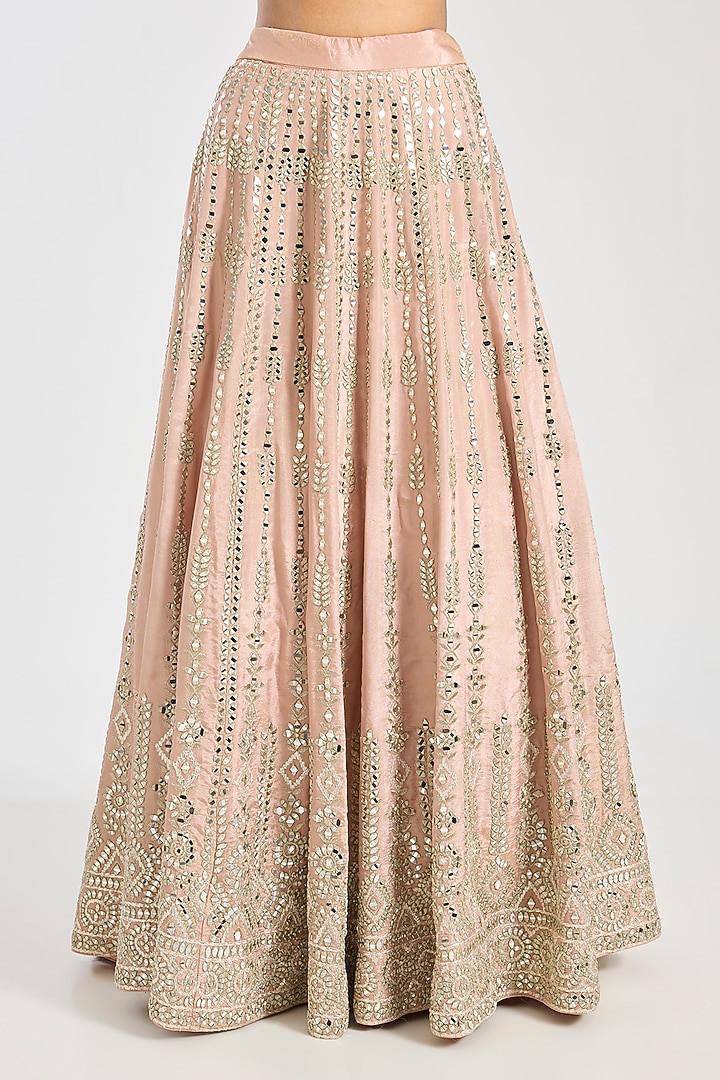 Peach Tissue Mirror Embroidered Wedding Lehenga Set by Suhino at Pernia's Pop Up Shop