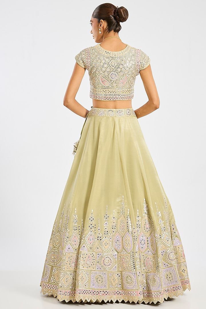 Green Tissue Mirror Embroidered Wedding Lehenga Set by Suhino at Pernia's Pop Up Shop