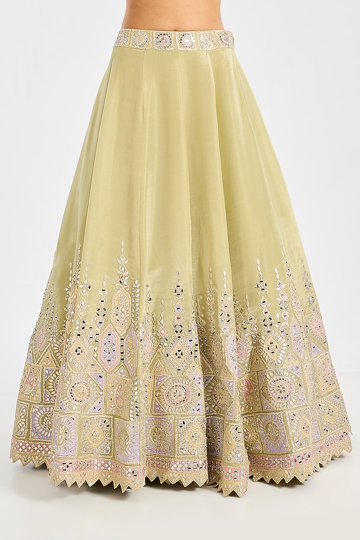 Green Tissue Mirror Embroidered Wedding Lehenga Set by Suhino at Pernia's Pop Up Shop