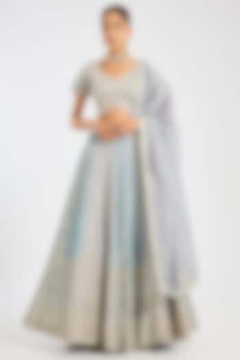 Blue Taffeta Mirror Embroidered Wedding Lehenga Set by Suhino at Pernia's Pop Up Shop