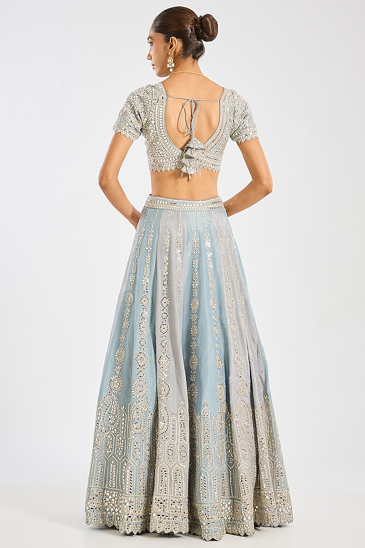 Blue Taffeta Mirror Embroidered Wedding Lehenga Set by Suhino at Pernia's Pop Up Shop