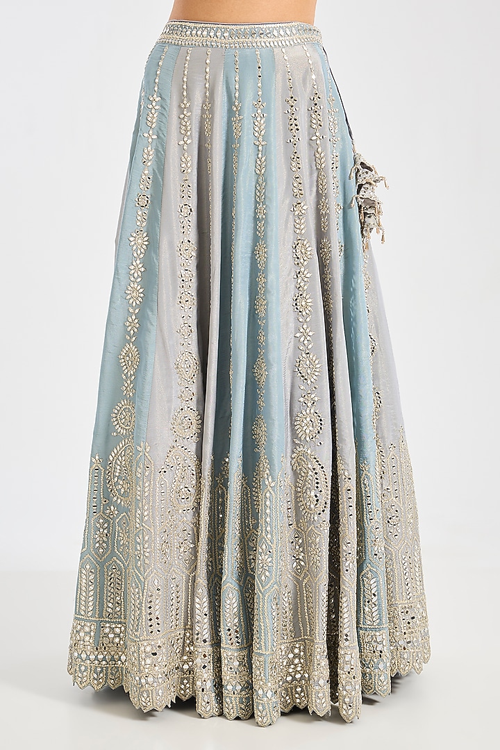 Blue Taffeta Mirror Embroidered Wedding Lehenga Set by Suhino at Pernia's Pop Up Shop