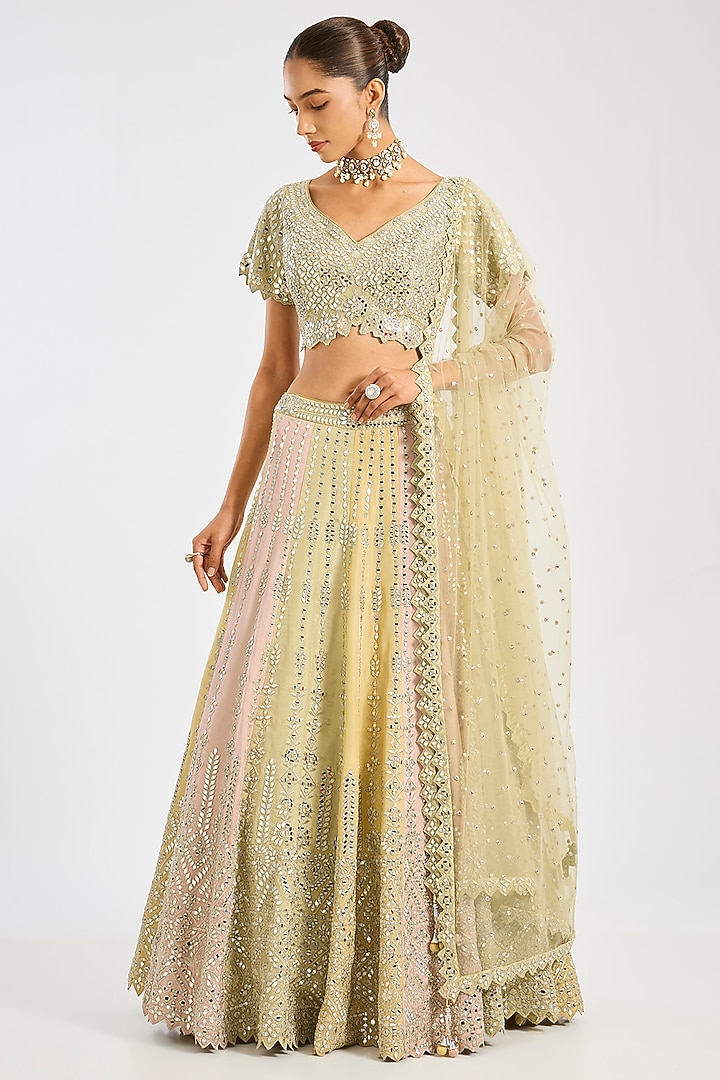 Multi-Colored Tissue Embroidered Wedding Lehenga Set by Suhino at Pernia's Pop Up Shop