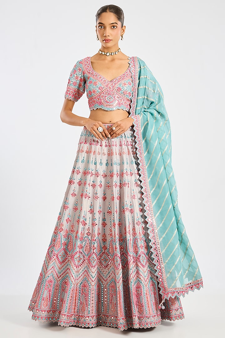 Grey Tissue Embroidered Wedding Lehenga Set by Suhino at Pernia's Pop Up Shop
