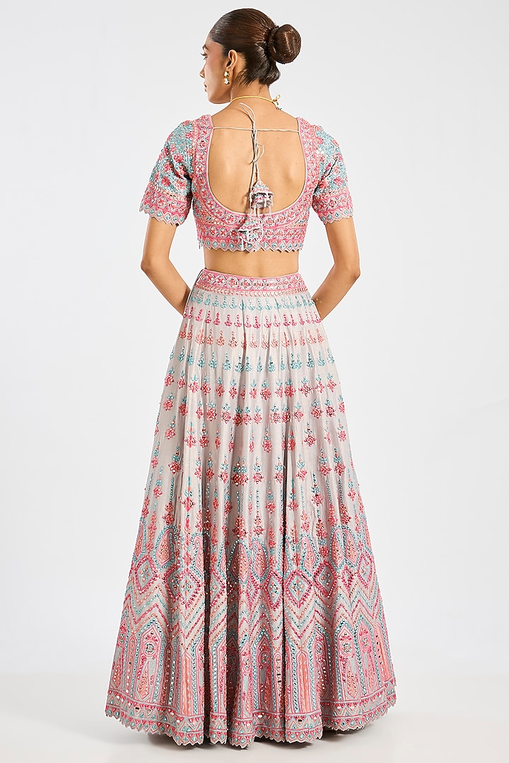 Grey Tissue Embroidered Wedding Lehenga Set by Suhino at Pernia's Pop Up Shop