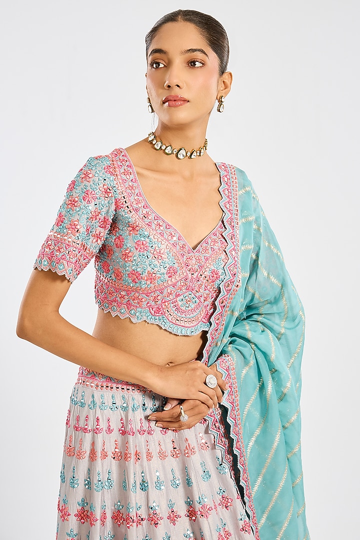 Grey Tissue Embroidered Wedding Lehenga Set by Suhino at Pernia's Pop Up Shop
