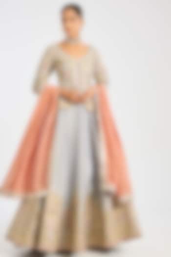 Grey Tissue Embroidered Wedding Lehenga Set by Suhino at Pernia's Pop Up Shop