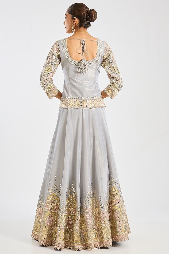 Grey Tissue Embroidered Wedding Lehenga Set by Suhino at Pernia's Pop Up Shop