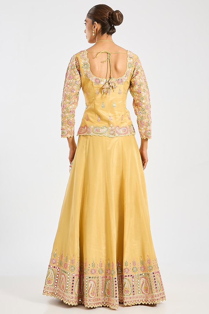 Yellow Tissue Embroidered Wedding Lehenga Set by Suhino at Pernia's Pop Up Shop