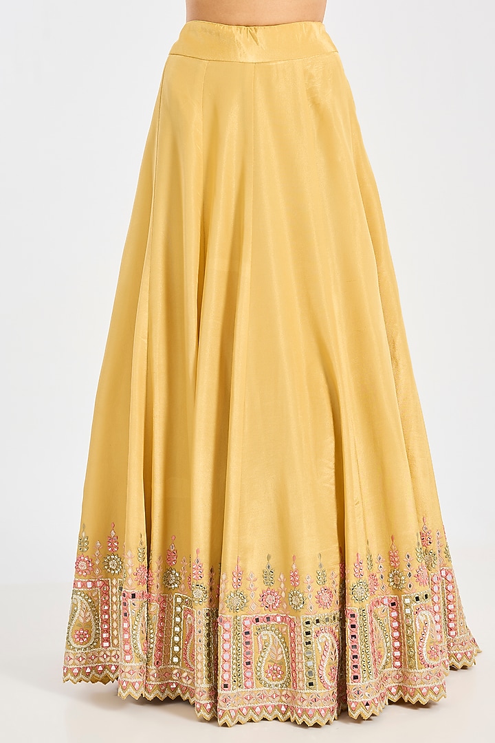 Yellow Tissue Embroidered Wedding Lehenga Set by Suhino at Pernia's Pop Up Shop