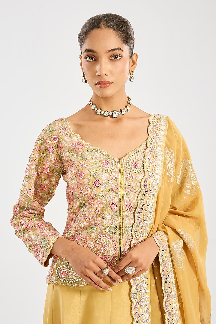 Yellow Tissue Embroidered Wedding Lehenga Set by Suhino at Pernia's Pop Up Shop