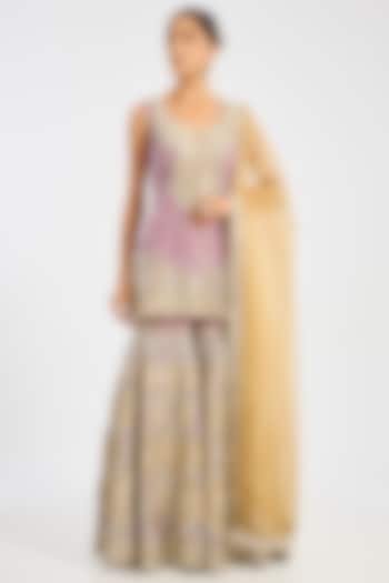 Mustard Tissue Embroidered Gharara Set by Suhino at Pernia's Pop Up Shop