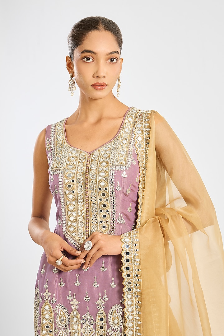 Mustard Tissue Embroidered Gharara Set by Suhino at Pernia's Pop Up Shop