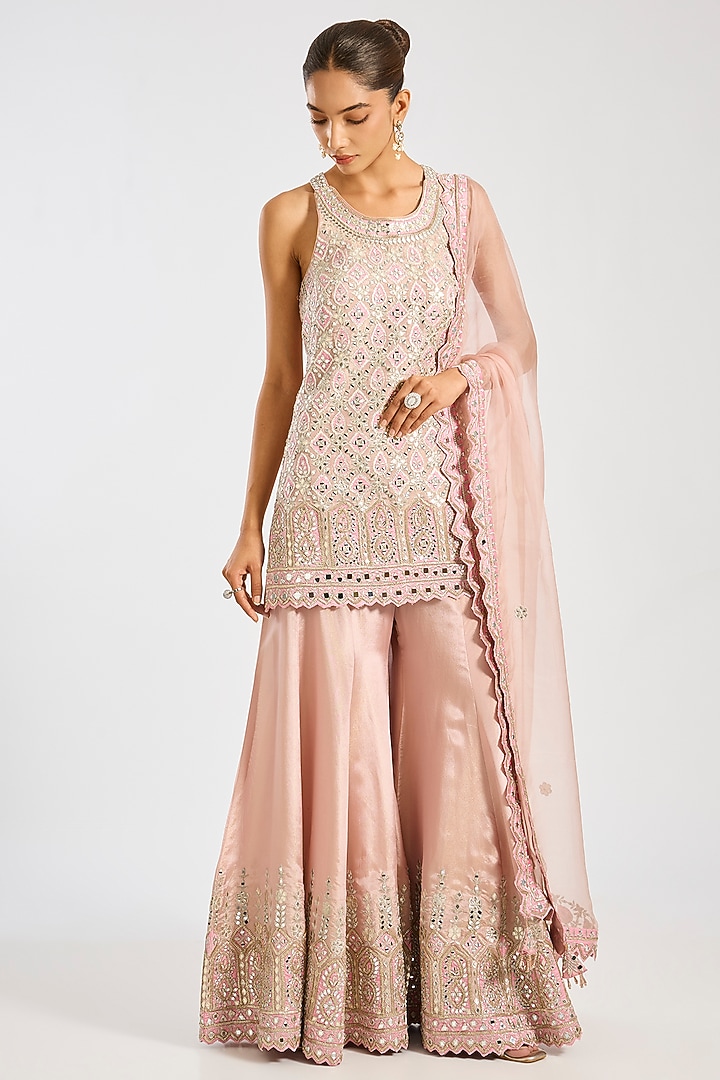 Pink Tissue Embroidered Wedding Sharara Set by Suhino at Pernia's Pop Up Shop