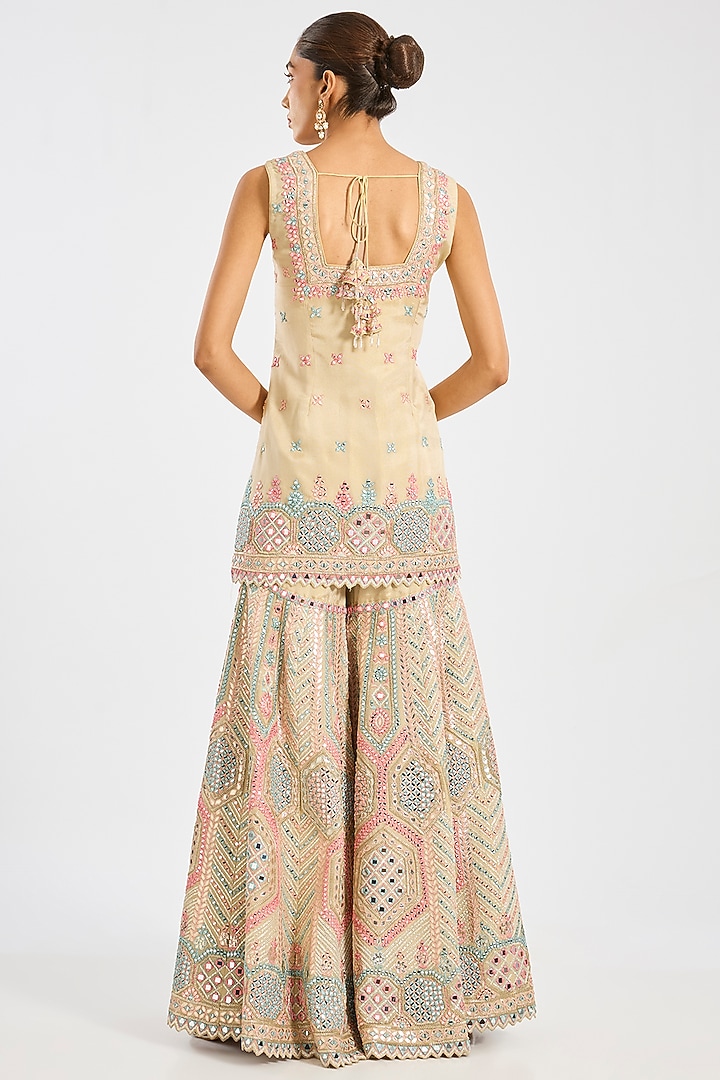 Dusty Green & Ivory Tissue Embroidered Gharara Set by Suhino at Pernia's Pop Up Shop