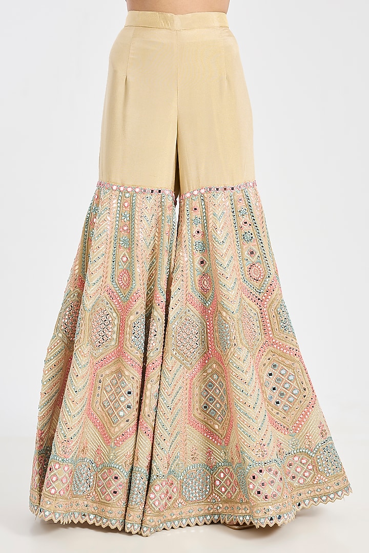 Dusty Green & Ivory Tissue Embroidered Gharara Set by Suhino at Pernia's Pop Up Shop