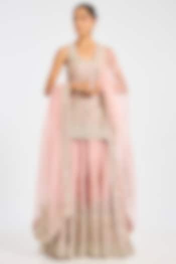 Pink Tissue Embroidered Wedding Sharara Set by Suhino at Pernia's Pop Up Shop