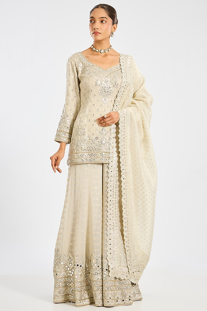 Ivory Tissue Embroidered Wedding Sharara Set by Suhino at Pernia's Pop Up Shop