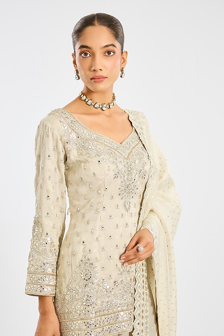 Ivory Tissue Embroidered Wedding Sharara Set by Suhino at Pernia's Pop Up Shop