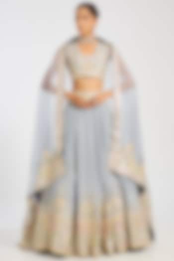 Grey Tissue Embroidered Wedding Lehenga Set by Suhino at Pernia's Pop Up Shop