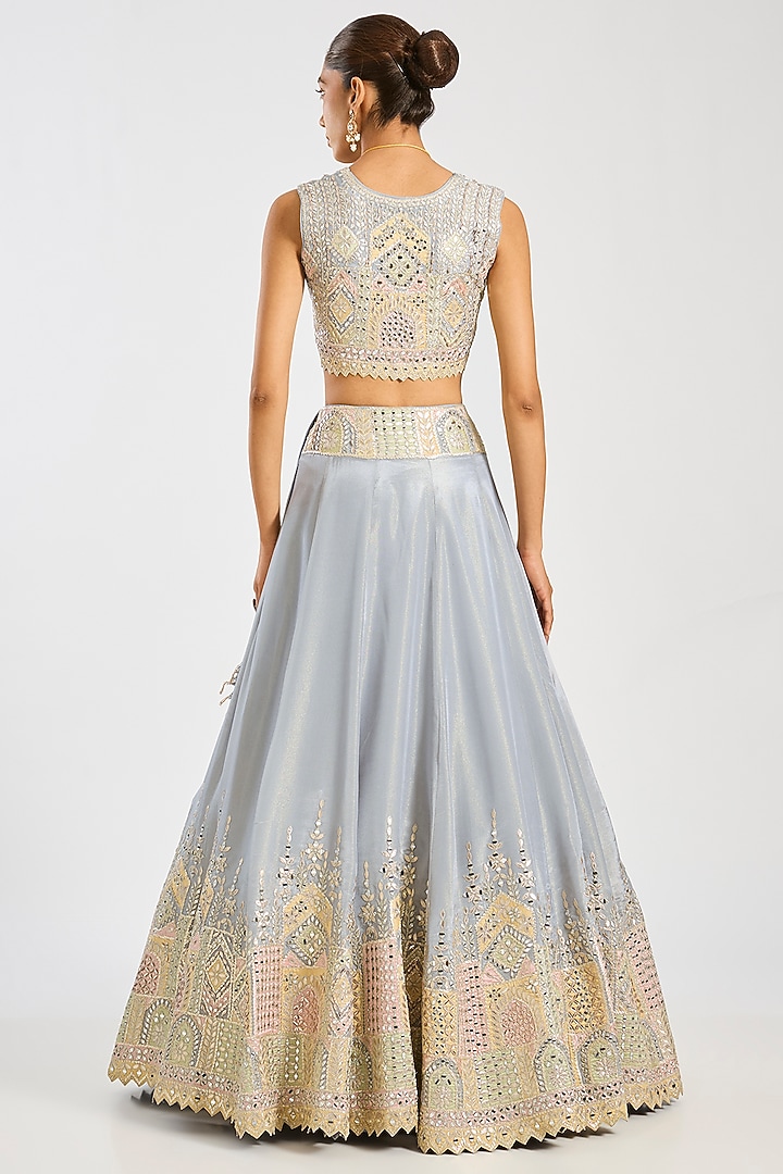 Grey Tissue Embroidered Wedding Lehenga Set by Suhino at Pernia's Pop Up Shop