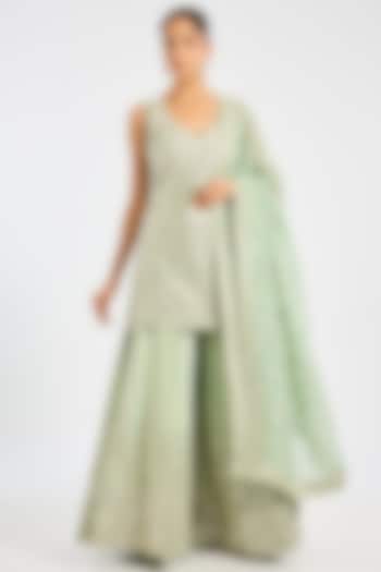 Green Tissue Embroidered Wedding Sharara Set by Suhino at Pernia's Pop Up Shop