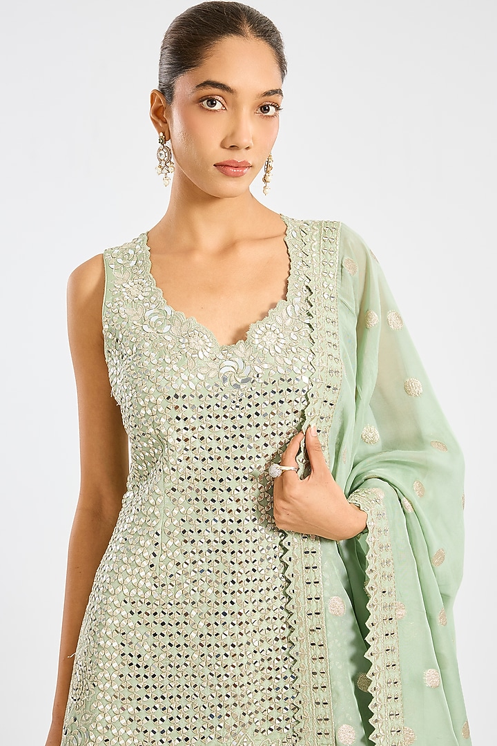 Green Tissue Embroidered Wedding Sharara Set by Suhino at Pernia's Pop Up Shop