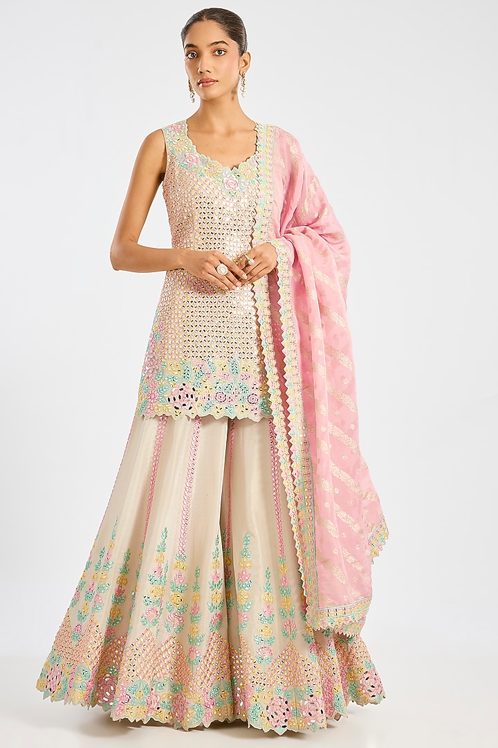 Ivory Tissue Embroidered Gharara Set by Suhino at Pernia's Pop Up Shop