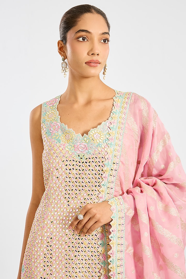 Ivory Tissue Embroidered Gharara Set by Suhino at Pernia's Pop Up Shop