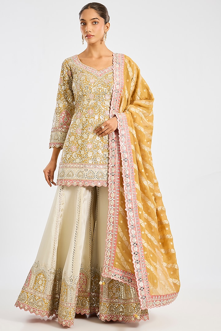 Yellow Tissue Embroidered Wedding Sharara Set by Suhino at Pernia's Pop Up Shop
