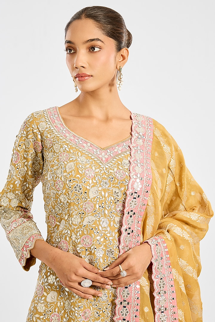 Yellow Tissue Embroidered Wedding Sharara Set by Suhino at Pernia's Pop Up Shop