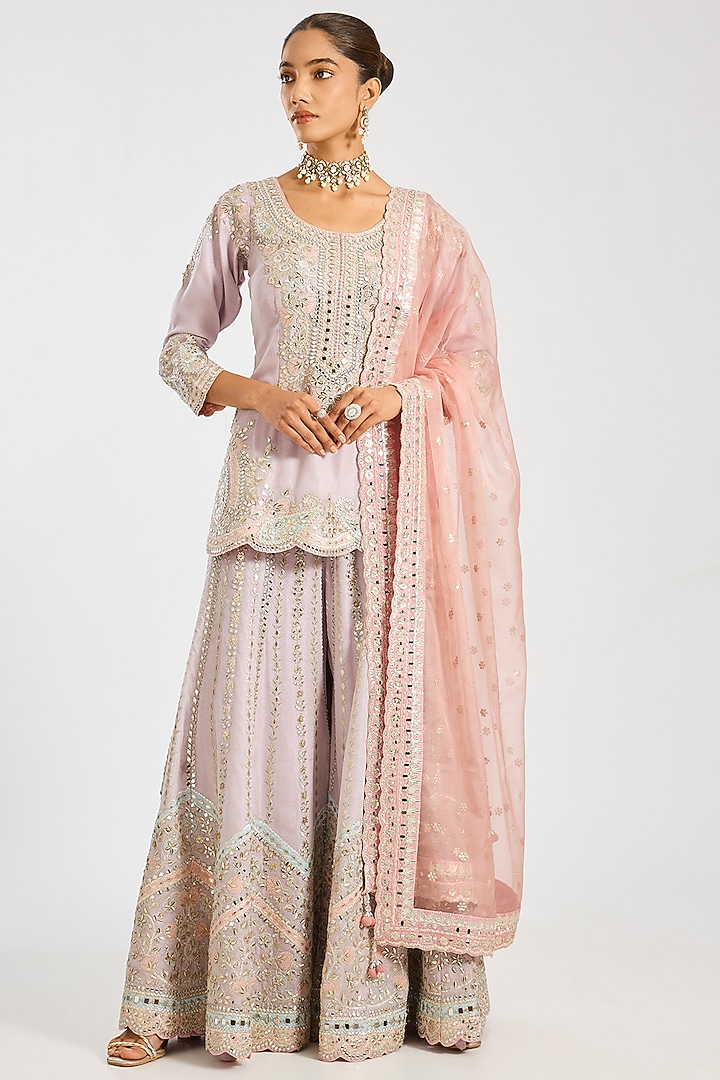 Lilac Tissue Embroidered Gharara Set by Suhino at Pernia's Pop Up Shop