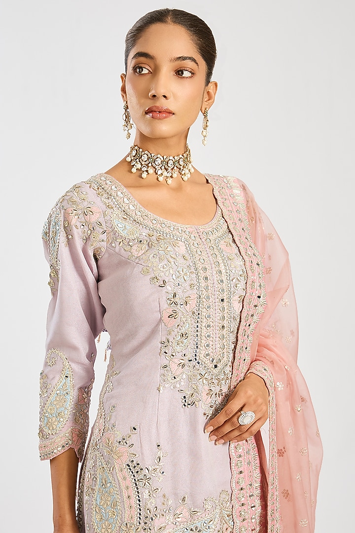 Lilac Tissue Embroidered Gharara Set by Suhino at Pernia's Pop Up Shop