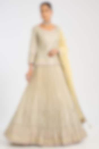 Ivory Tissue Embroidered Wedding Lehenga Set by Suhino at Pernia's Pop Up Shop