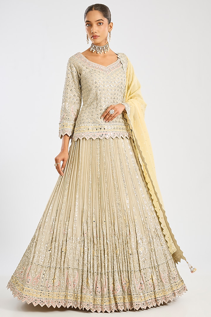 Ivory Tissue Embroidered Wedding Lehenga Set by Suhino at Pernia's Pop Up Shop