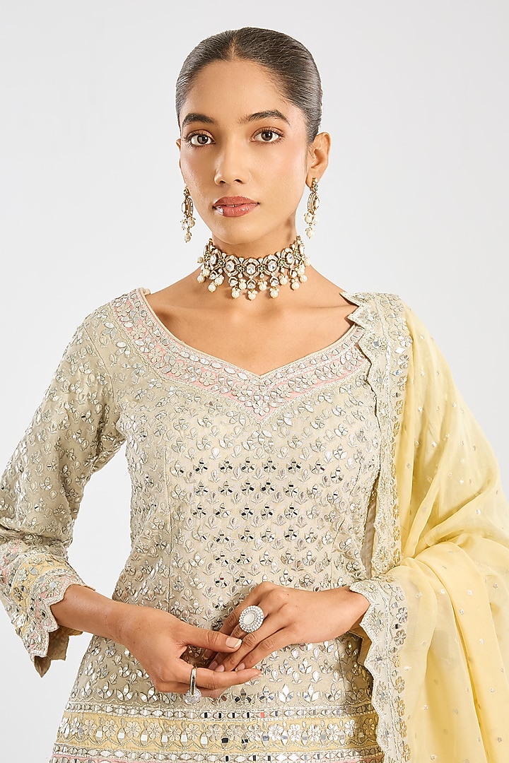 Ivory Tissue Embroidered Wedding Lehenga Set by Suhino at Pernia's Pop Up Shop