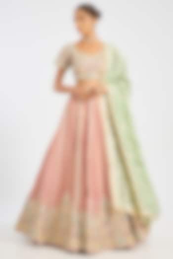 Pink Tissue Embroidered Wedding Lehenga Set by Suhino at Pernia's Pop Up Shop